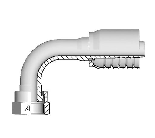 S-1216-FO9M Alfagomma by Kuriyama | S Series | One-Piece AlfaCrimp Hydraulic Hose Fitting | 90° Elbow | Medium Drop | -16 Female ORFS x -12 Hose ID | Steel