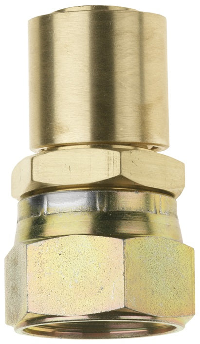 SAEB-06-06 by Dixon Valve | Crimp Fitting for PTFE Hose | with Crimp Collar | 3/8" Female SAE Swivel x -06 Hose Size | Brass