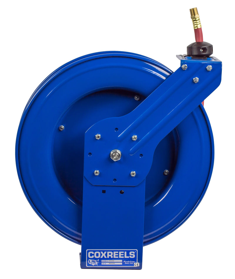 SH-N-550 by Coxreels | SH Series | 300 PSI Spring Driven Hose Reel | 3/4" Hose ID, 3/4" FNPT Inlet x 3/4" MNPT Hose End | Steel | 50ft PVC Hose Included
