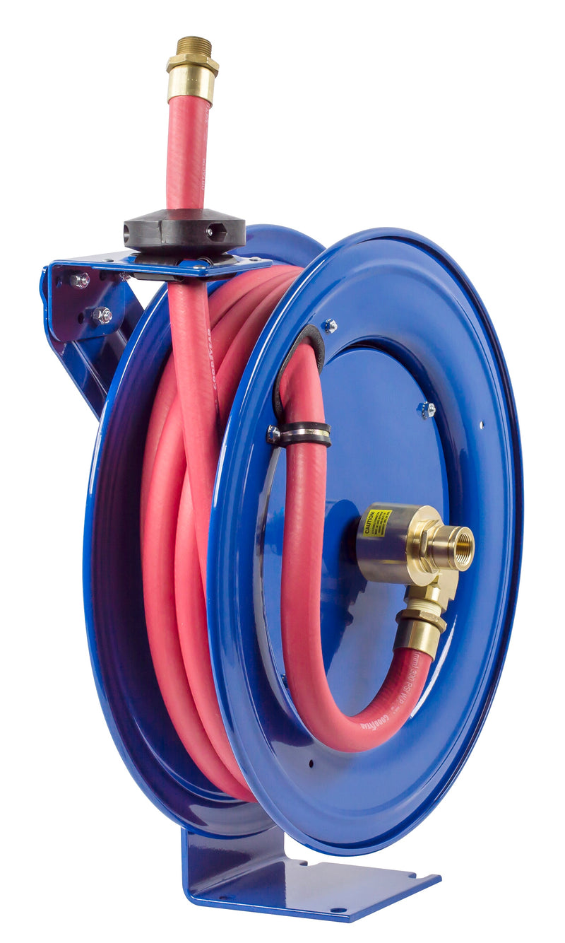 SHF-N-525 by Coxreels | SH-Fuel Series | 300 PSI Spring Driven Hose Reel for Fuel | 3/4" Hose ID, 3/4" FNPT Inlet x 3/4" MNPT Hose End | Steel | 25ft Nitrile Rubber Hose Included