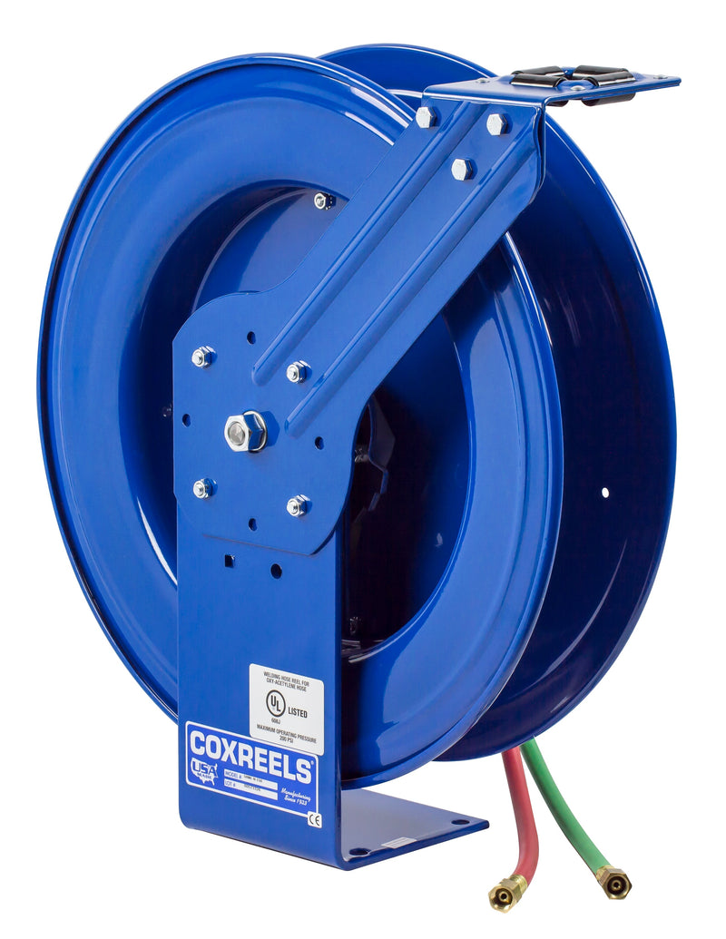 SHWL-N-175 by Coxreels | SHW Series | 200 PSI Dual Hose Spring Driven Hose Reel for Oxy-Acetylene Welding | 1/4" Hose ID, 1/4" FNPT Inlet | Steel | 75ft Capacity, Hose Not Included