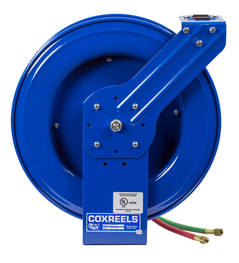 SHWL-N-160 by Coxreels | SHW Series | 200 PSI Dual Hose Spring Driven Hose Reel for Oxy-Acetylene Welding | 1/4" Hose ID, 1/4" FNPT Inlet | Steel | 60ft Capacity, Hose Not Included