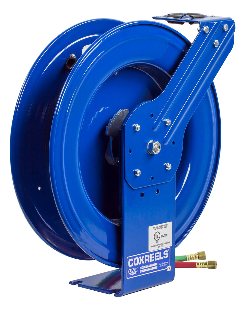 EZ-SHWL-150 by Coxreels | EZ-SHW Series | 200 PSI Dual Hose EZ-Coil Safety Spring Driven Hose Reel for Oxy-Acetylene Welding | 1/4" Hose ID, 1/4" FNPT Inlet | Steel | 50ft Capacity, Hose Not Included