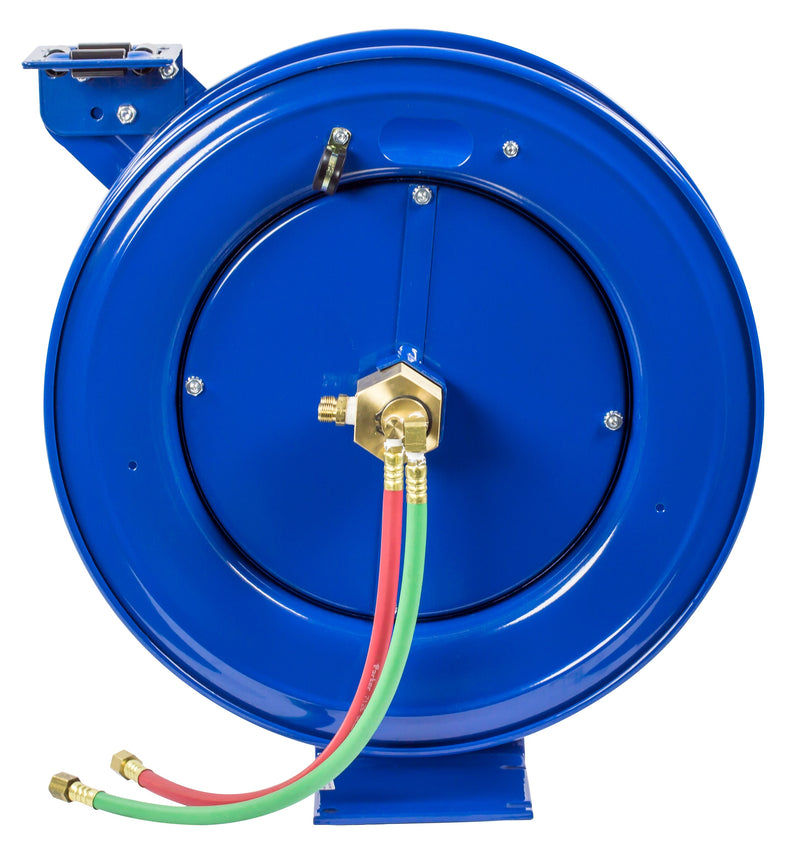 EZ-SHWTL-150 by Coxreels | EZ-SHW Series | 200 PSI Dual Hose EZ-Coil Safety Spring Driven Hose Reel for Oxy-Fuel Welding (T-Grade) | 1/4" Hose ID, 1/4" FNPT Inlet | Steel | 50ft Capacity, Hose Not Included