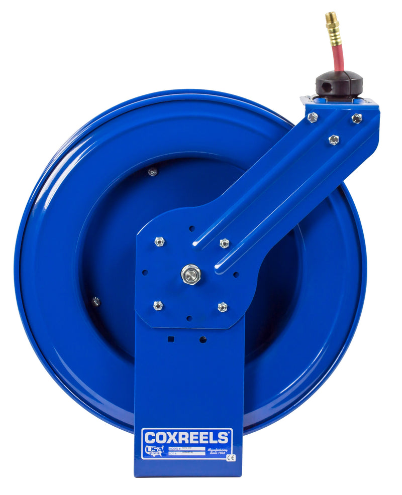 SH-N-3100 by Coxreels | SH Series | 300 PSI Spring Driven Hose Reel | 3/8" Hose ID, 3/8" FNPT Inlet x 3/8" MNPT Hose End | Steel | 100ft PVC Hose Included