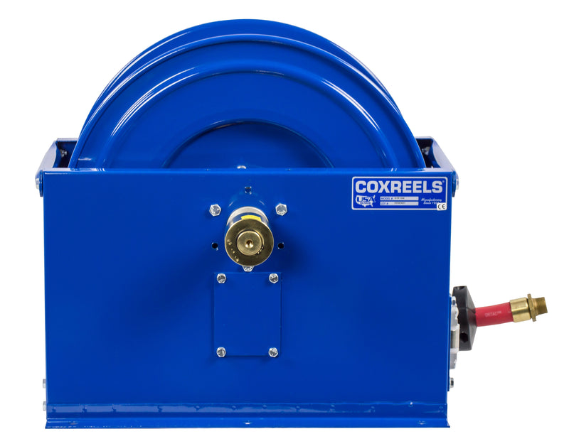 SLPF-5100 by Coxreels | SP-Fuel Series | 300 PSI Spring Driven Hose Reel for Fuel | 3/4" Hose ID, 3/4" FNPT Inlet x 3/4" MNPT Hose End | Steel | 100ft PVC Hose Included