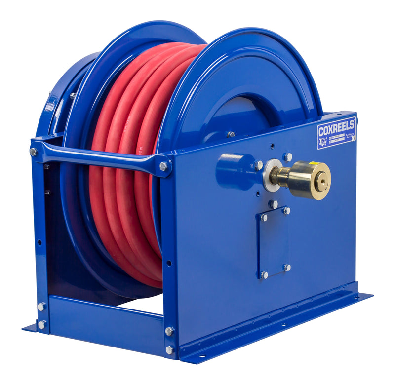 SLPF-650 by Coxreels | SP-Fuel Series | 300 PSI Spring Driven Hose Reel for Fuel | 1" Hose ID, 1" FNPT Inlet x 1" MNPT Hose End | Steel | 50ft Nitrile Rubber Hose Included