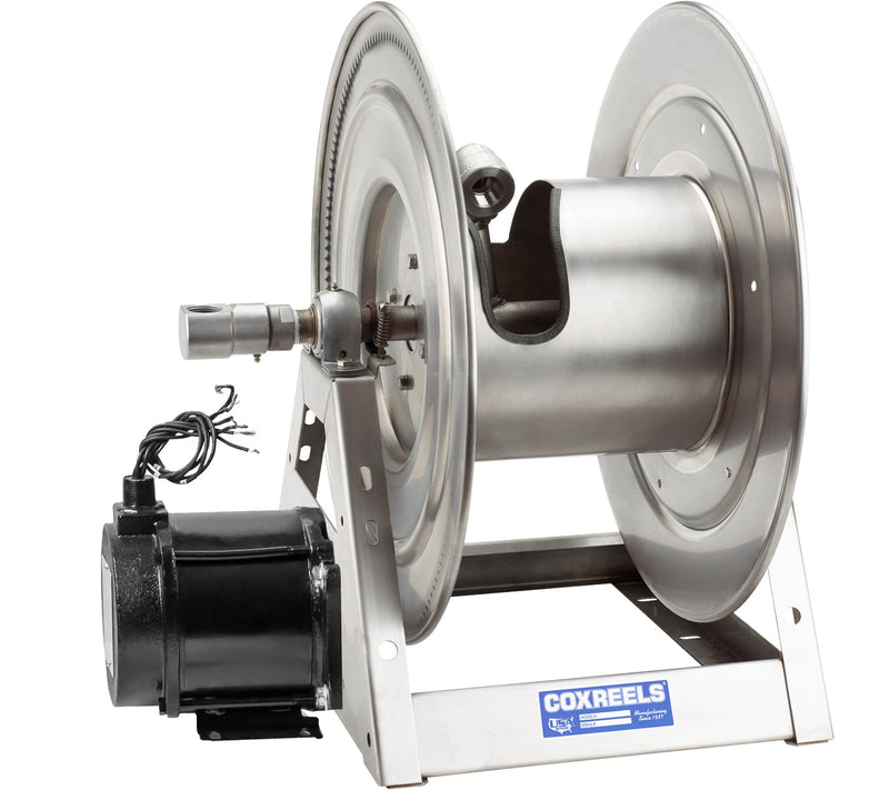 1175-6-200-ED-SP by Coxreels | 1175-SS Series | 3,000 PSI Motor Driven Hose Reel | 12V DC 1/2 HP Explosion Proof Electric Motor | 1" Hose ID, 1" FNPT Inlet | Stainless Steel | 200ft Capacity, Hose Not Included