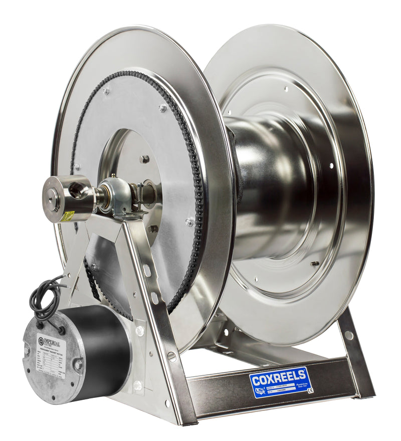 1175-6-100-E-SS by Coxreels | 1175-SS Series | 3,000 PSI Motor Driven Hose Reel | 12V DC 1/3 HP Electric Motor | 1" Hose ID, 1" FNPT Inlet | Stainless Steel | 100ft Capacity, Hose Not Included