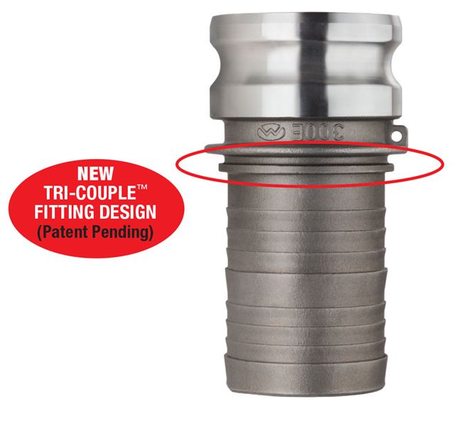 SS-E400 by Kuriyama | SS-E Series | Part E | Cam & Groove Fitting | Tri-Couple | 4" Adapter x 4" Hose Barb | 316 Stainless Steel