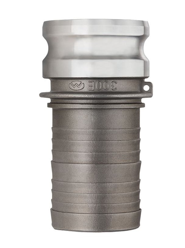 SS-E400 by Kuriyama | SS-E Series | Part E | Cam & Groove Fitting | Tri-Couple | 4" Adapter x 4" Hose Barb | 316 Stainless Steel