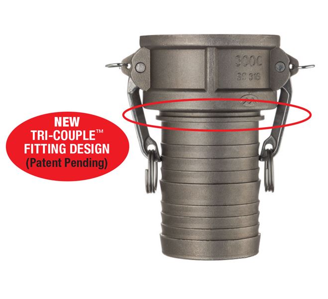 SS304-C400 by Kuriyama | SS304-C Series | Part C | Cam & Groove Fitting | Tri-Couple | 4" Coupler x 4" Hose Barb | 304 Stainless Steel