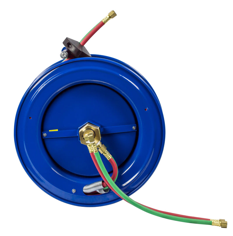 SL17WTL-150 by Coxreels | SW Series | 200 PSI Dual Hose Left Side Mount Spring Driven Hose Reel for Oxy-Fuel Welding (T-Grade) | 1/4" Hose ID, 1/4" FNPT Inlet | Steel | 50ft Capacity, Hose Not Included