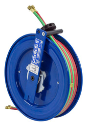 SR19W-175 by Coxreels | SW Series | 200 PSI Dual Hose Right Side Mount Spring Driven Hose Reel for Oxy-Acetylene Welding | 1/4" Hose ID, 1/4" FNPT Inlet x 1/4" MNPT Hose End | Steel | 75ft EPDM Hose Included