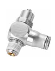 7835 56 11 by Parker | Push-to-Connect Knobless Flow Control | 1/4" Tube Size x 1/8" Male NPT Thread | 90° Elbow | Stainless Steel