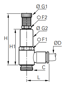 7305 56 14 by Parker | Pressure Regulators | 1/4" Push-to-Connect x 1/4" Male NPT Thread | 90° Elbow | Nickel-Plated Brass