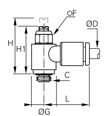 7625 56 11 by Parker | Legris Knobless Mini Flow Control - Meter Out | 1/4" Push-to-Connect x 1/8" Male NPT Thread | 6 mm Hex | 90° Elbow | Nylon
