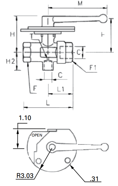 0499 23 35 by Parker | Universal Series Vented Lockable Ball Valve | 1" Female NPT Thread x 1/4" Female NPT Thread | 1.60" Hex | 90° Elbow | Nickel-Plated Brass