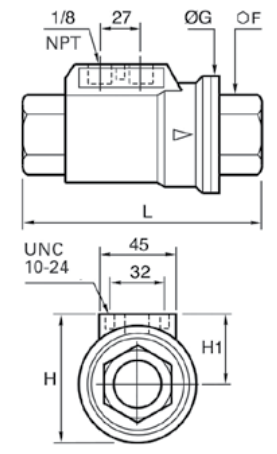4203 50 44 20 by Parker | Axial Valve | 2" Female NPT Thread x 1/8" Pilot Port | 75 mm Hex | 7.39" Length | Straight | Nickel-Plated Brass