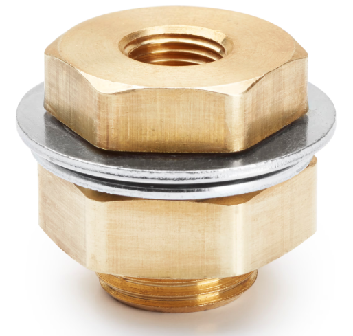 207ACBH-6-S by Parker | Pipe Fittings | Sealed Bulkhead | 3/8" Female Pipe Thread x 1" Male Pipe Thread | 1-1/8" Hex (B) | 1-1/4" Hex (C) | 1.31" Length | Straight | Brass