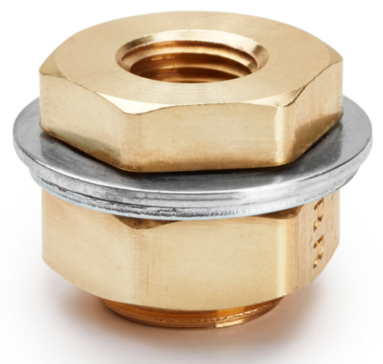 207ACBHS-4 by Parker | Legris Bulkhead Union | 1/4" Female NPTF Thread x 3/4" Thread | 1" Hex (B) | 1" Hex (C) | .94" Length | Straight | Brass | Pack of 10