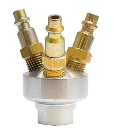 MAN3825S Breco by Foster | 3-Way Manifold w/ three Swivel Plugs | 3/8" Female NPT Inlet x 1/4" Industrial Interchange Swivel Plug | Manifold | Brass