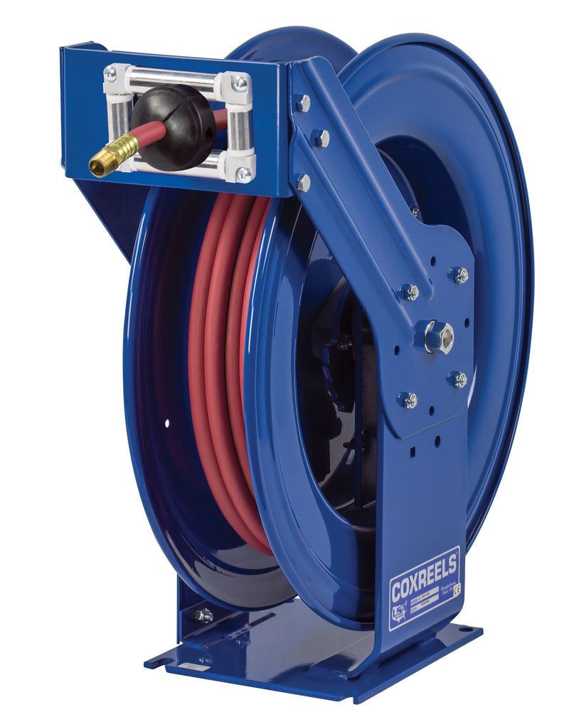 TSH-N-550 by Coxreels | T Series | 300 PSI Spring Driven Hose Reel for Air & Water | 3/4" Hose ID, 3/4" FNPT Inlet x 3/4" MNPT Hose End | Steel | 50ft PVC Hose Included