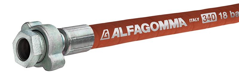 T340AH100GFMPX50 Alfagomma by Kuriyama | T340AH Series | Steam Hose Assembly | 1" ID | 1" Female GJ x 1" Male NPT | 270 PSI | Red | 50ft Length 