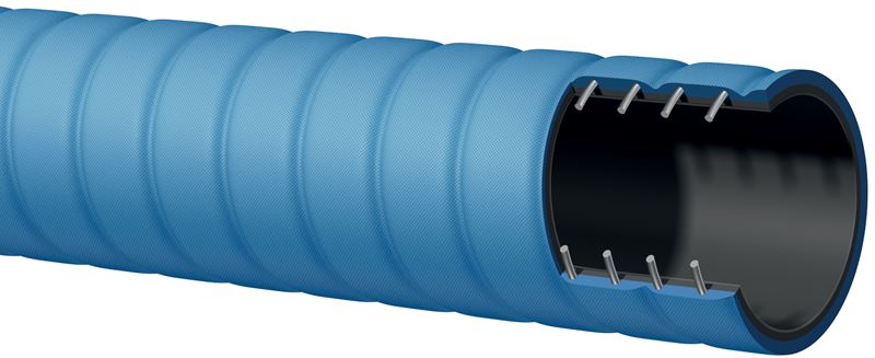 T519OE400X100 Alfagomma by Kuriyama | T519OE Series | Corrugated UHMWPE Acid / Chemical Suction & Discharge Hose | 4" ID | 4.57" OD | 240 PSI | Blue | 100ft Length