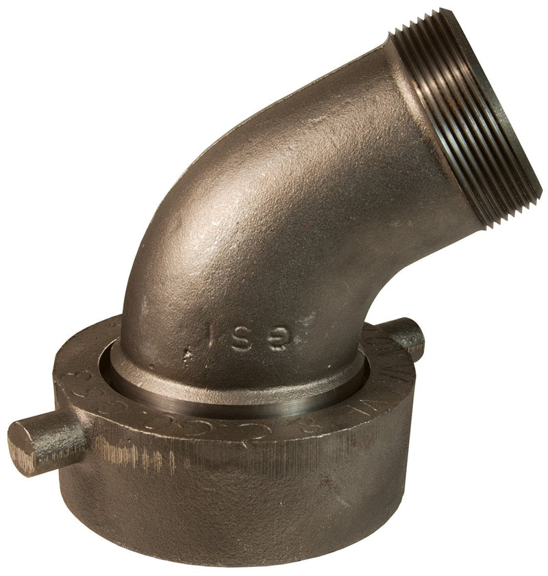 TCT30 by Dixon Valve | Railroad Tank Car Connection | Style T | 120° Elbow | 3" Male NPT x 5" Swivel Nut | Iron