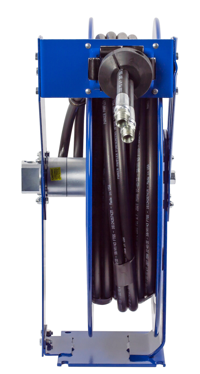 TDMP-N-350 by Coxreels | TDMP Series | 3,000 PSI Dual Hose Spring Driven Hose Reel for Hydraulic Oil | 3/8" Hose ID, 3/8" FNPT Inlet x 3/8" MNPT Hose End | Steel | 50ft Synthetic Rubber Hose Included