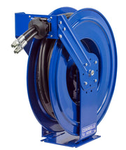TDMP-N-450 by Coxreels | TDMP Series | 2,500 PSI Dual Hose Spring Driven Hose Reel for Hydraulic Oil | 1/2" Hose ID, 1/2" FNPT Inlet x 1/2" MNPT Hose End | Steel | 50ft Synthetic Rubber Hose Included