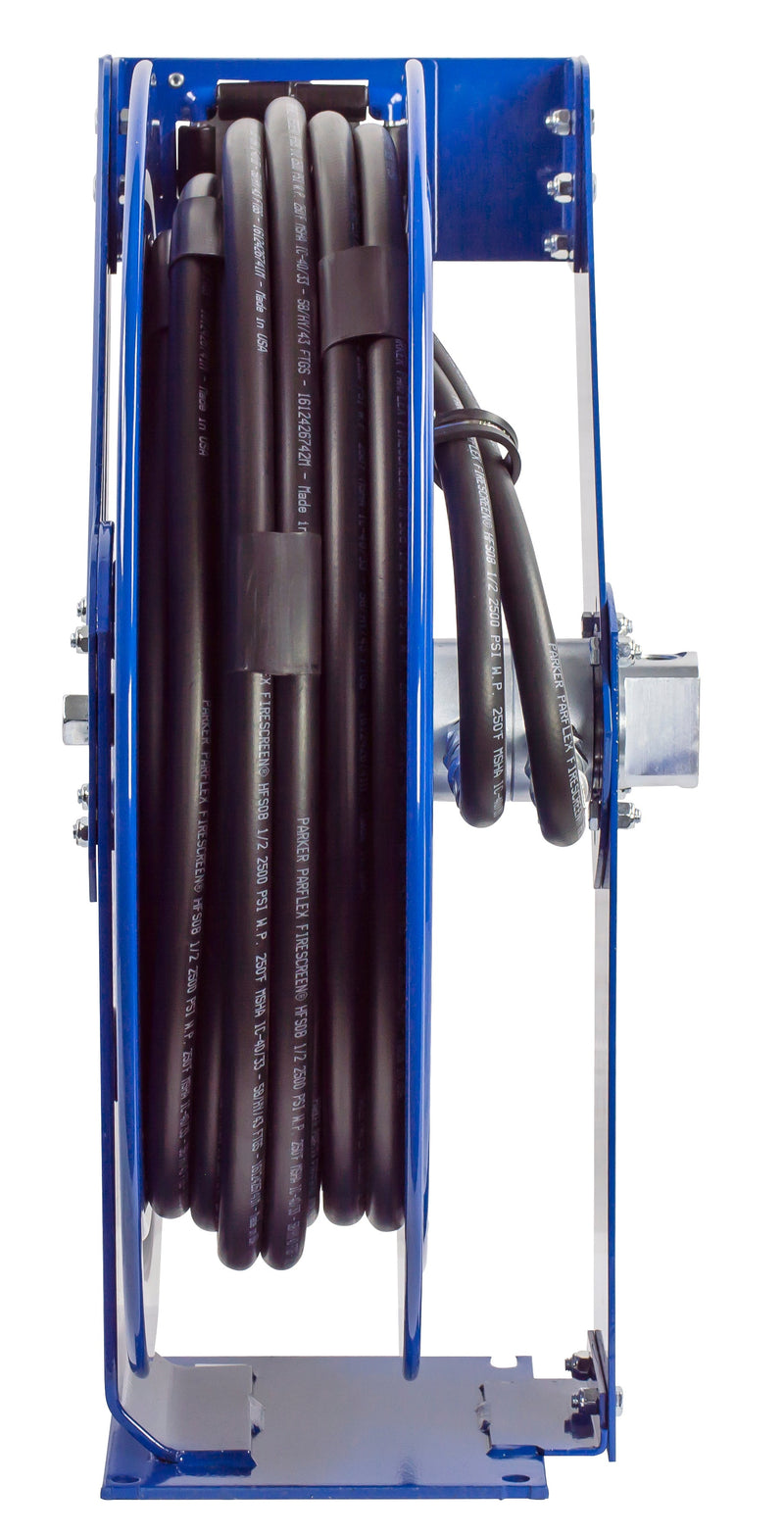 TDMP-N-350 by Coxreels | TDMP Series | 3,000 PSI Dual Hose Spring Driven Hose Reel for Hydraulic Oil | 3/8" Hose ID, 3/8" FNPT Inlet x 3/8" MNPT Hose End | Steel | 50ft Synthetic Rubber Hose Included