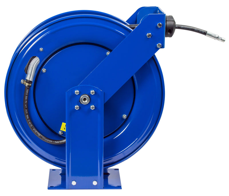 THP-N-350 by Coxreels | T Series | 4,000 PSI Spring Driven Hose Reel for Grease & Hydraulic Oil | 3/8" Hose ID, 3/8" FNPT Inlet x 3/8" MNPT Hose End | Steel | 50ft Rubber Hose Included