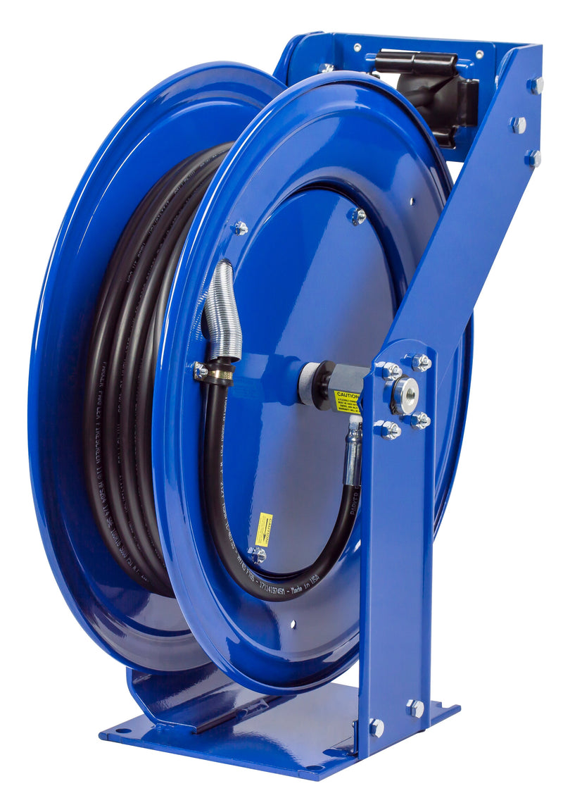 THP-N-150 by Coxreels | T Series | 5,000 PSI Spring Driven Hose Reel for Grease & Hydraulic Oil | 1/4" Hose ID, 1/4" FNPT Inlet x 1/4" MNPT Hose End | Steel | 50ft Rubber Hose Included