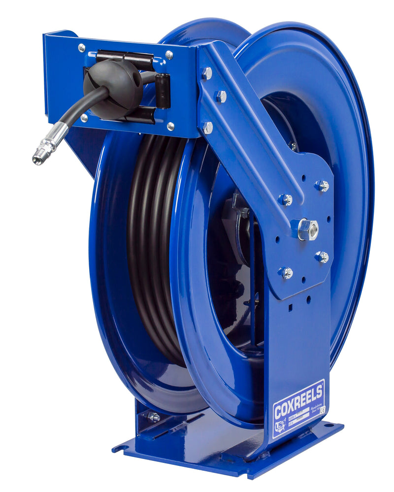 THP-N-350 by Coxreels | T Series | 4,000 PSI Spring Driven Hose Reel for Grease & Hydraulic Oil | 3/8" Hose ID, 3/8" FNPT Inlet x 3/8" MNPT Hose End | Steel | 50ft Rubber Hose Included