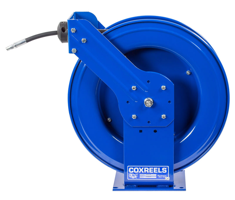THP-N-175 by Coxreels | T Series | 5,000 PSI Spring Driven Hose Reel for Grease & Hydraulic Oil | 1/4" Hose ID, 1/4" FNPT Inlet x 1/4" MNPT Hose End | Steel | 75ft Rubber Hose Included