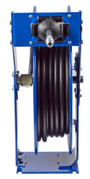 TMP-N-350 by Coxreels | T Series | 3,000 PSI Spring Driven Hose Reel for Air, Water & Oil | 3/8" Hose ID, 3/8" FNPT Inlet x 3/8" MNPT Hose End | Steel | 50ft Rubber Hose Included