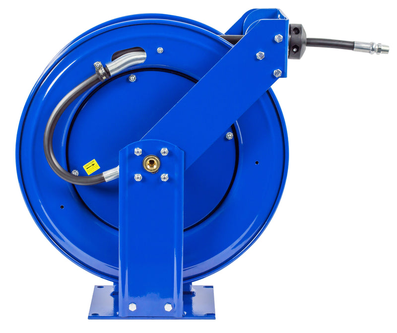TMP-N-350 by Coxreels | T Series | 3,000 PSI Spring Driven Hose Reel for Air, Water & Oil | 3/8" Hose ID, 3/8" FNPT Inlet x 3/8" MNPT Hose End | Steel | 50ft Rubber Hose Included