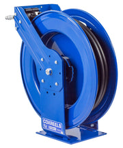 TMP-N-350 by Coxreels | T Series | 3,000 PSI Spring Driven Hose Reel for Air, Water & Oil | 3/8" Hose ID, 3/8" FNPT Inlet x 3/8" MNPT Hose End | Steel | 50ft Rubber Hose Included