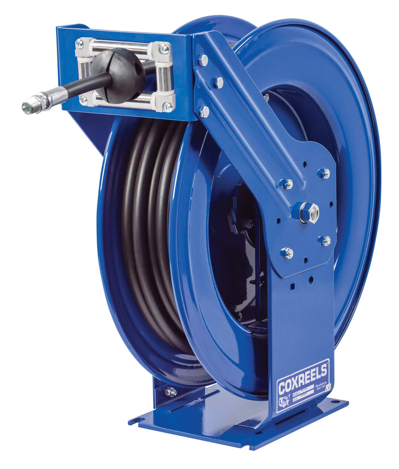 TMP-N-550 by Coxreels | T Series | 1,500 PSI Spring Driven Hose Reel for Air, Water & Oil | 3/4" Hose ID, 3/4" FNPT Inlet x 3/4" MNPT Hose End | Steel | 50ft Rubber Hose Included