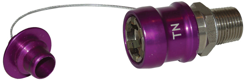 TN-P by Dixon Valve | FloMAX Standard-Series | Transmission Fluid Nozzle | with Plug | 1/2" Male NPT | Violet/Purple | Anodized Aluminum