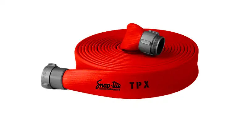 TPX50X100R50S by Snap-Tite | TPX Series | 3-Ply Fire Hose Assembly with Nitrile Liner | 5" Hose I.D. with 5" Storzs | 225 PSI | Red | 100ft Length