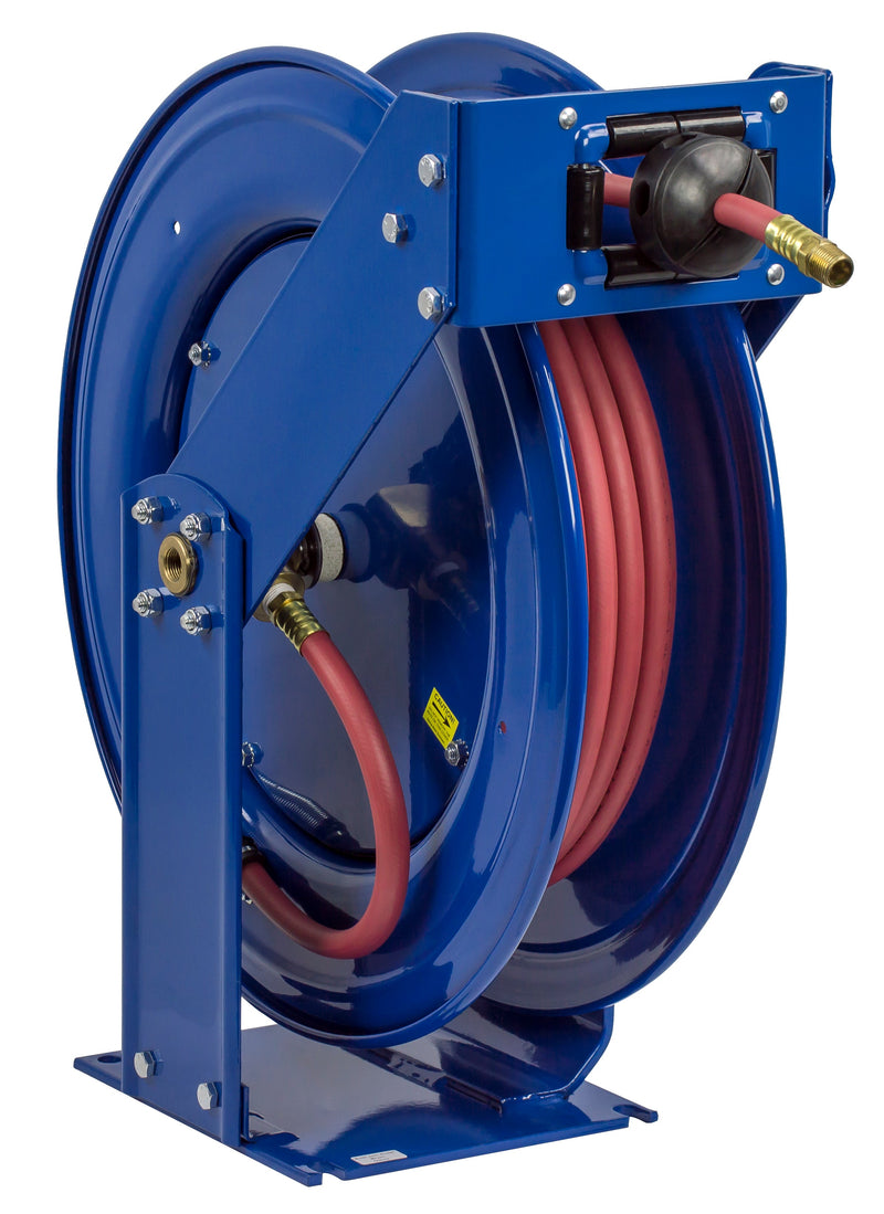 TSH-N-3100 by Coxreels | T Series | 300 PSI Spring Driven Hose Reel for Air & Water | 3/8" Hose ID, 3/8" FNPT Inlet x 3/8" MNPT Hose End | Steel | 100ft PVC Hose Included