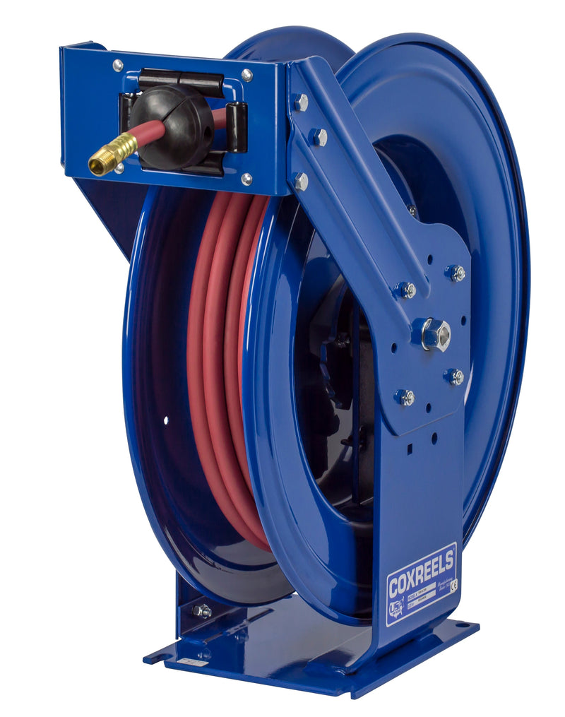 TSH-N-450 by Coxreels | T Series | 300 PSI Spring Driven Hose Reel for Air & Water | 1/2" Hose ID, 1/2" FNPT Inlet x 1/2" MNPT Hose End | Steel | 50ft PVC Hose Included