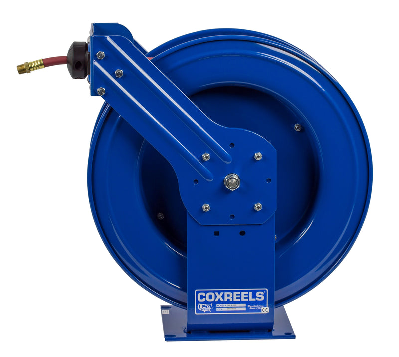 TSH-N-450 by Coxreels | T Series | 300 PSI Spring Driven Hose Reel for Air & Water | 1/2" Hose ID, 1/2" FNPT Inlet x 1/2" MNPT Hose End | Steel | 50ft PVC Hose Included