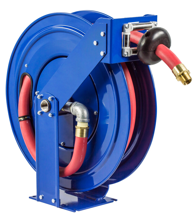 TSHF-N-575 by Coxreels | T-Fuel Series | 300 PSI Spring Driven Hose Reel for Fuel | 3/4" Hose ID, 3/4" FNPT Inlet x 3/4" MNPT Hose End | Steel | 75ft Nitrile Rubber Hose Included