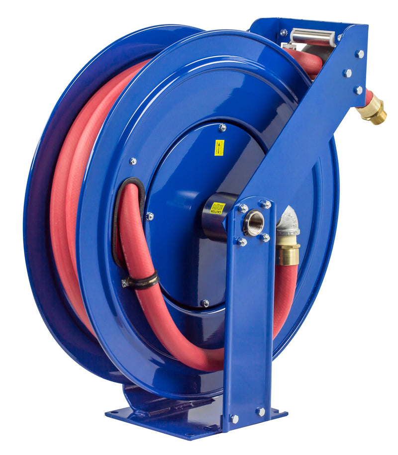 TSHF-N-550 by Coxreels | T-Fuel Series | 300 PSI Spring Driven Hose Reel for Fuel | 3/4" Hose ID, 3/4" FNPT Inlet x 3/4" MNPT Hose End | Steel | 50ft Nitrile Rubber Hose Included
