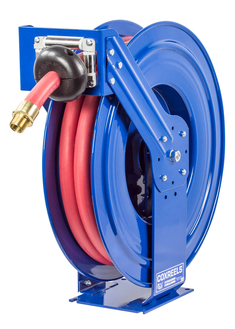 TSHF-N-650 by Coxreels | T-Fuel Series | 300 PSI Spring Driven Hose Reel for Fuel | 1" Hose ID, 1" FNPT Inlet x 1" MNPT Hose End | Steel | 50ft Nitrile Rubber Hose Included