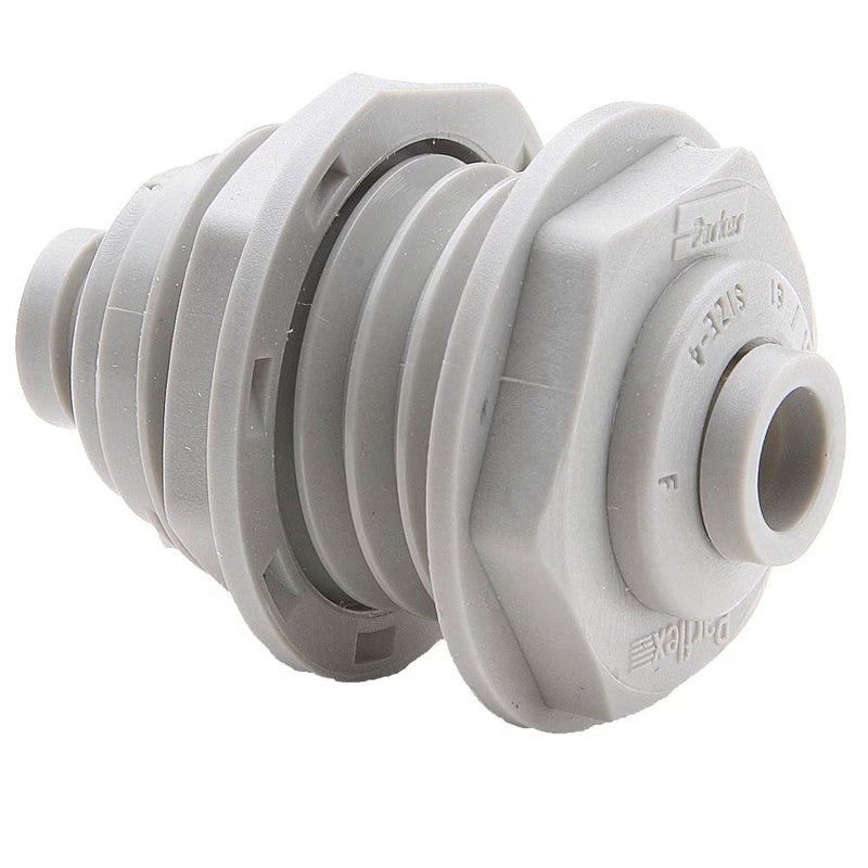 A4BU4-MG by Parker | TrueSeal™ Bulkhead Union | 1/4" Push-to-Connect | 1.50" Length | Straight | Gray | Acetal